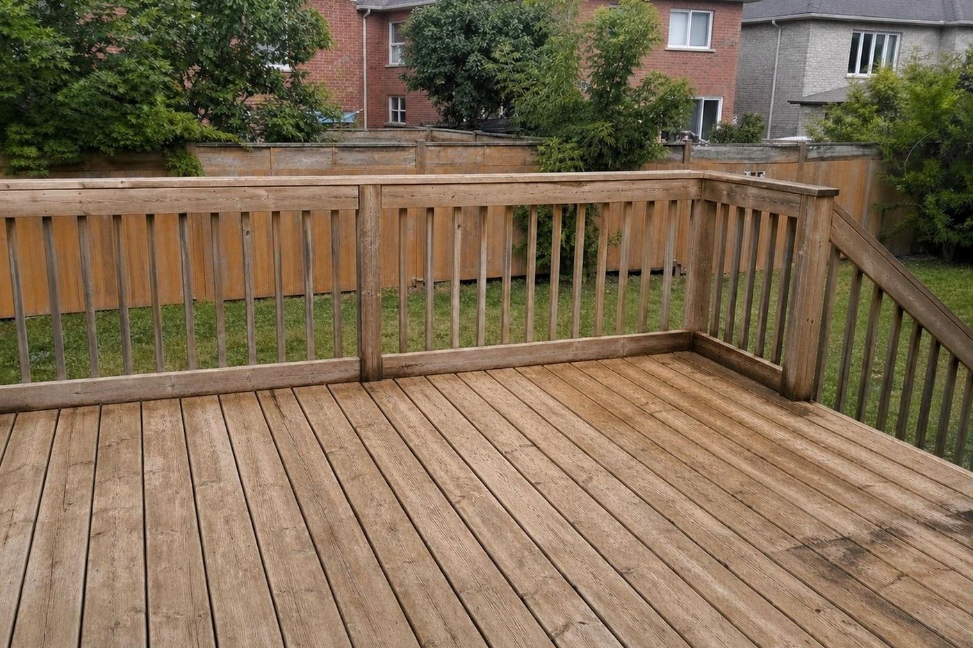 The same deck washed back to its natural wood tone